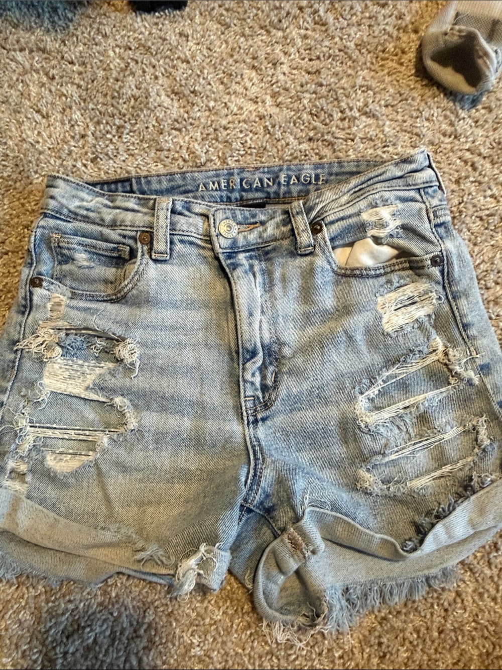 American Eagle Outfitters Light Blue Distressed Denim Shorts